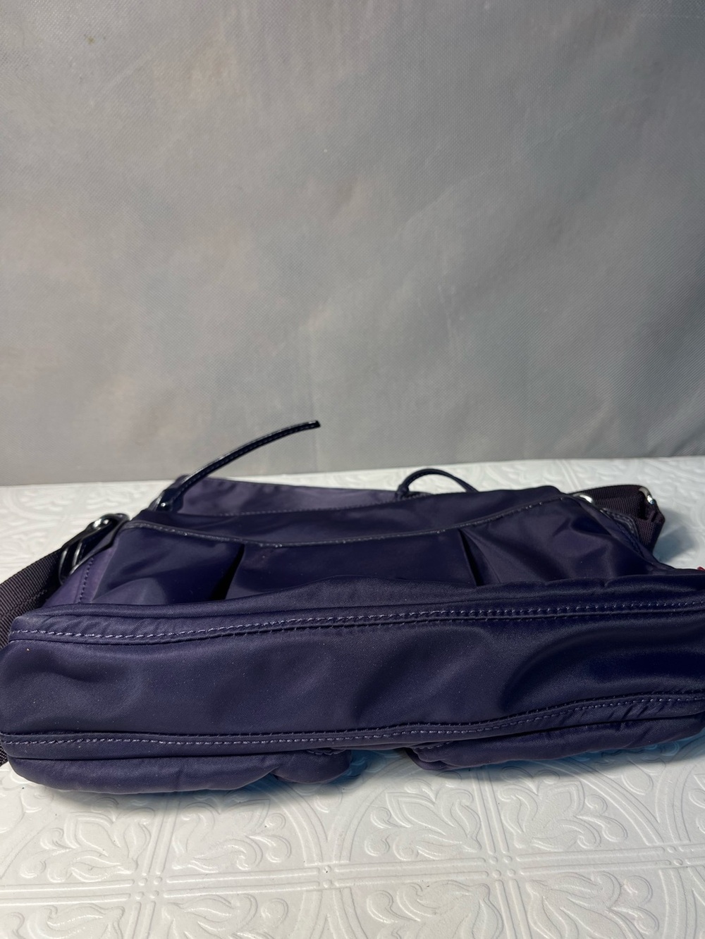 MZ Wallace Paige Bedford Nylon Crossbody Bag Eggplant Purple Silver Hardware - Picture 9 of 10